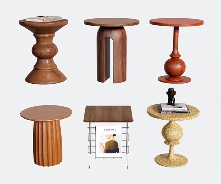  复古边几角几 中古小茶几 圆边几3d模型 