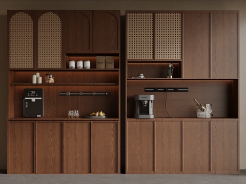  中古风酒柜 餐边柜su模型 