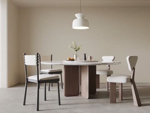  现代中古风餐桌椅 圆桌3d模型 