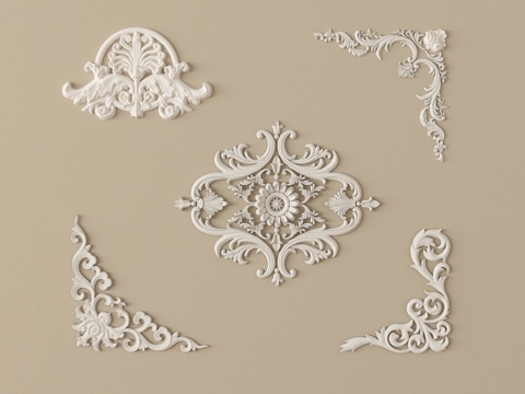  欧式雕花 角花 雕花石膏线条 石膏雕花顶花3d模型 
