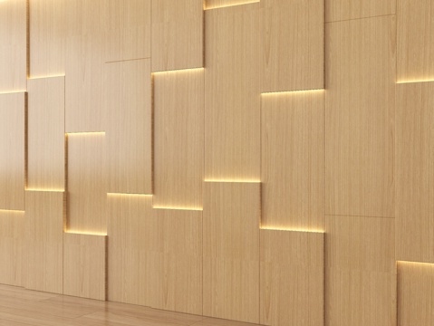  现代木饰面背景墙 客厅背景墙3d模型 