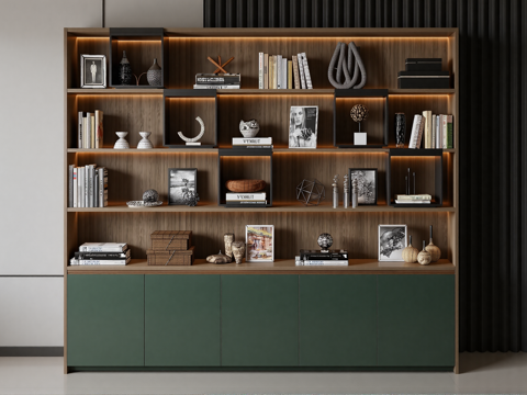 现代实木书柜su模型