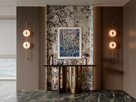  现代意式玄关 门厅 过道玄关 端景 玄关摆件 轻奢挂画su模型 