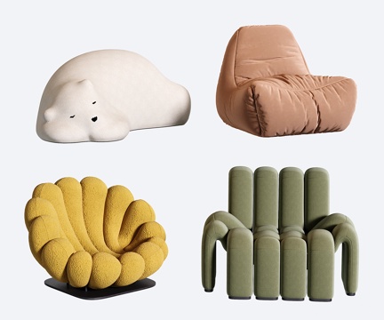 奶油风海葵休闲椅 北极熊懒人沙发 蜘蛛沙发椅 豆袋懒人椅su模型