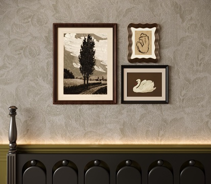 法式复古装饰画 挂画 植物画 动物画su模型