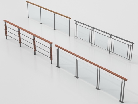 现代围栏护栏 玻璃栏杆 护栏 扶手 阳台护栏su模型