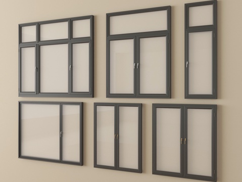 现代窗组合 平开窗 落地窗 阳台窗su模型