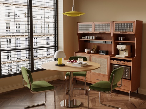  中古风餐桌椅 洽谈椅 餐边柜3d模型 