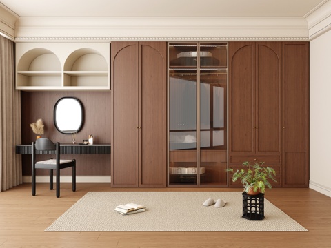  法式中古风衣柜 梳妆台 衣柜梳妆台一体 法式衣帽间3d模型 