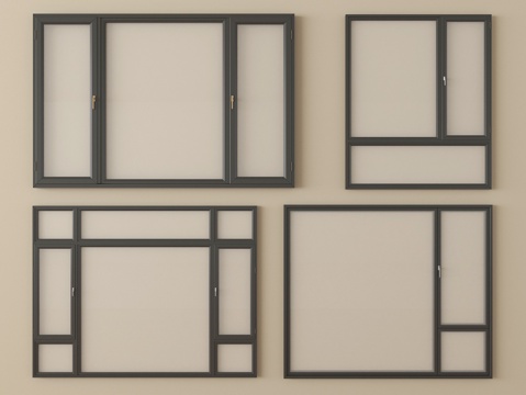 现代窗组合 平开窗 落地窗 阳台窗su模型