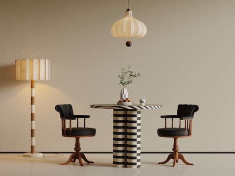  中古风餐桌椅 洽谈桌椅 落地灯3d模型 