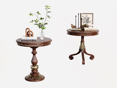  法式轻奢边几 复古小圆几 角几 实木小茶几 沙发边几3d模型 