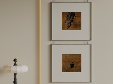  现代装饰画  中古风装饰画su模型 