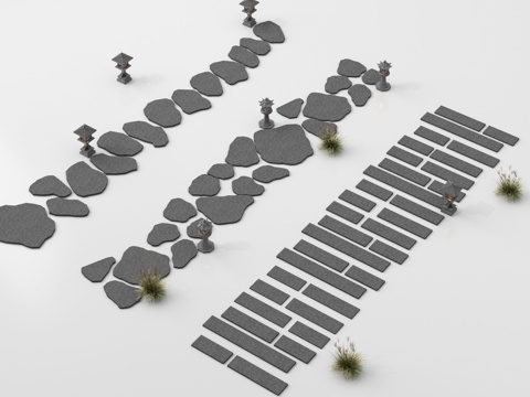  现代汀步 青石板 园路铺装 地面铺装3d模型 