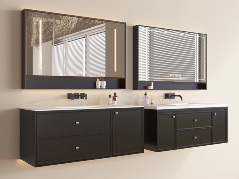  法式浴室柜 悬空浴室柜 镜柜 卫浴用品3d模型 