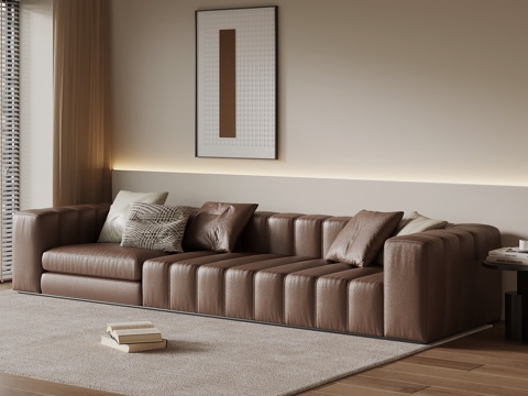 现代多人沙发 皮革休闲沙发su模型