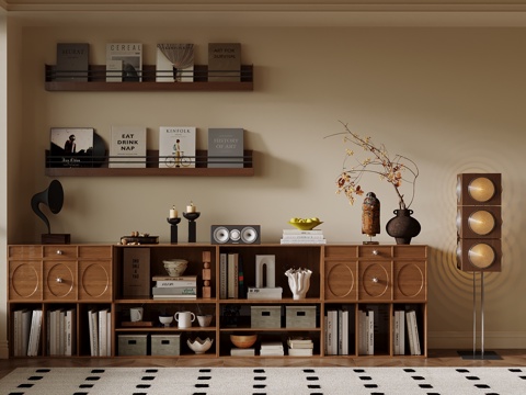  中古风书柜 矮柜 书架 落地灯3d模型 