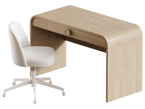  现代奶油风书桌椅3d模型 