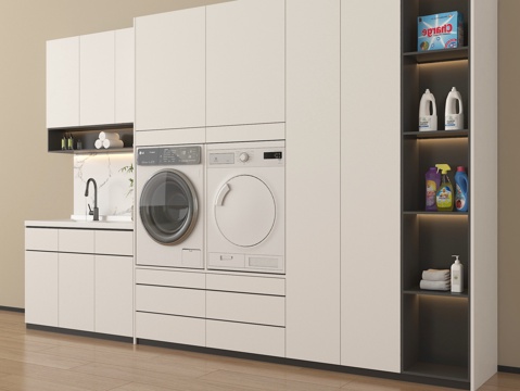  现代洗衣机柜 洗衣机 烘干机  卫浴小件3d模型 