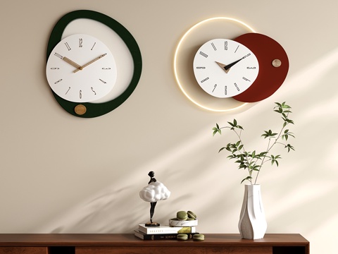 现代钟表 挂钟时钟 花瓶花艺 饰品摆件su模型