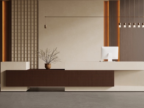 中古风接待台 吧台 背景墙su模型