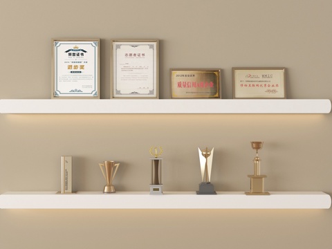 现代奖状 奖杯 奖牌 荣誉证书su模型