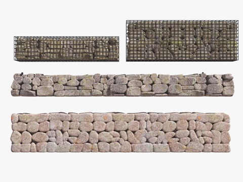 挡土墙 景观石挡墙 块石挡土墙 石笼 石笼挡墙 景观石墙 垒su模型
