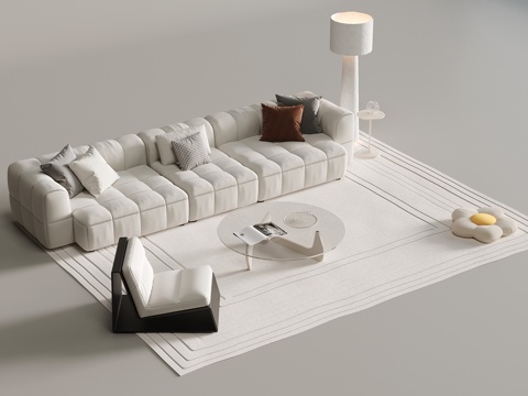  现代奶油风沙发 沙发茶几组合3d模型 