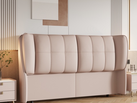  现代卧室 床头 双人床 床头柜 现代背景墙 床摆件3d模型 