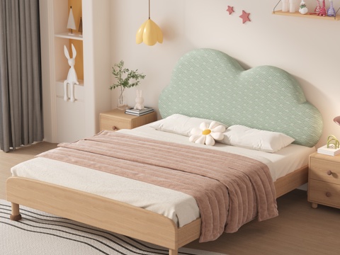  卧室家居 双人床 床头柜 极简床  装饰品 挂画3d模型 