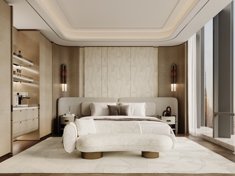  现代酒店客房 套房 卧室su模型 