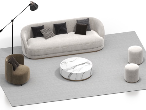  沙发茶几组合 沙发凳 客厅沙发 茶几 圆茶几 大理石茶几 落3d模型3d模型 