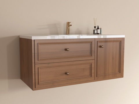  中古风浴室柜 悬空浴室柜3d模型 