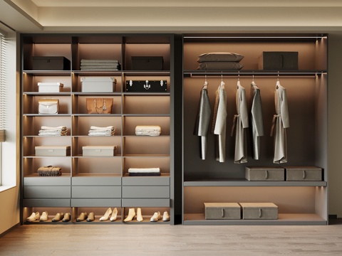 现代衣柜 包箱 衣服su模型