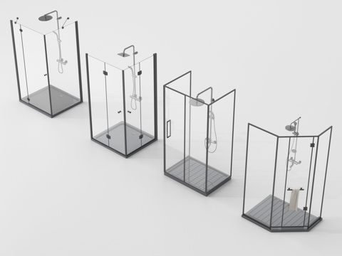 现代淋浴房 淋浴间 花洒淋浴 玻璃隔断su模型