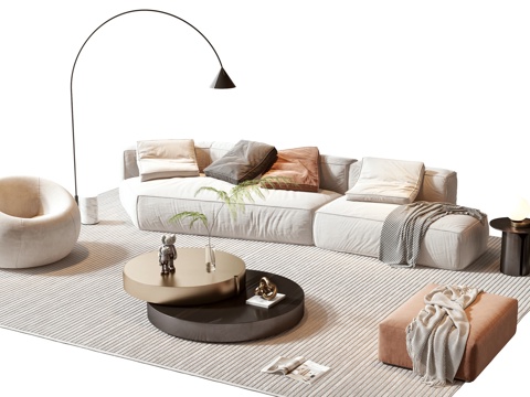  现代沙发茶几组合 组合沙发 茶几 摆件 落地灯 盆栽 墙饰3d模型 