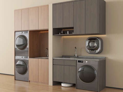  现代洗衣机柜 洗衣机 洗烘一体机 扫地机器人 壁挂洗衣机3d模型 