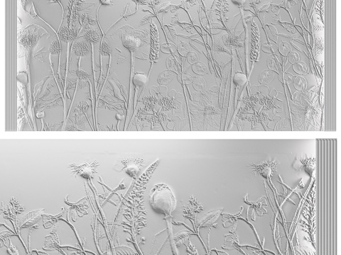  现代茶几植物浅浮雕装饰墙3d模型 
