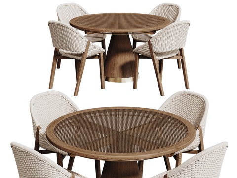  中古桌椅组合 圆形餐桌 洽谈桌椅 圆桌 休闲桌椅3d模型 