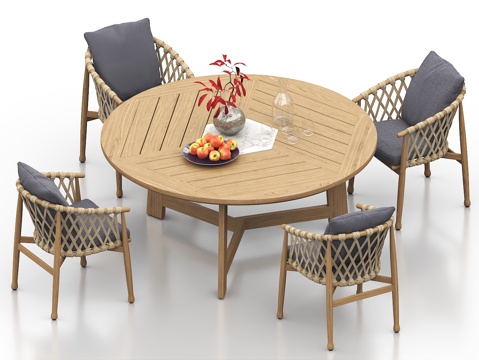  餐桌椅 餐桌组合 餐桌 餐椅 木餐桌 木桌 藤椅 休闲桌椅3d模型 