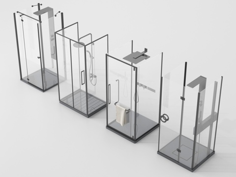 现代淋浴房 淋浴间 花洒淋浴 玻璃隔断3d模型 