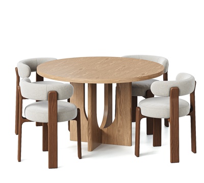  北欧中古风餐桌椅 圆形餐桌椅 KAVEHOME餐椅3d模型 