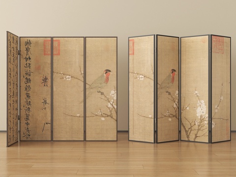 新中式屏风 可折叠屏风3d模型 