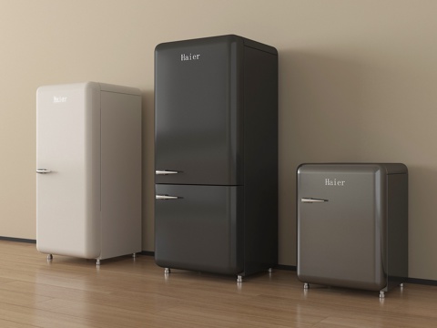 现代复古小冰箱 双开门冰箱su模型