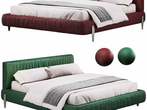  现代背景双人床 意式布艺软床双人床 极简轻奢双人床  真皮3d模型 