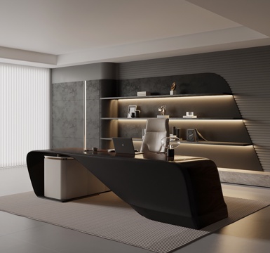 现代书房 经理办公室 办公桌su模型