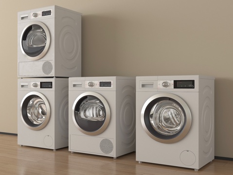  现代洗衣机 滚筒洗衣机 洗衣机烘干机3d模型 