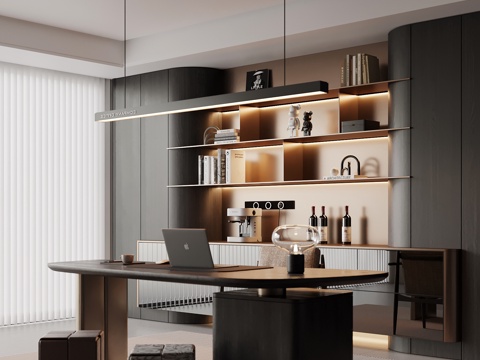 现代书房 书柜 书桌椅su模型