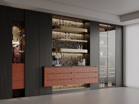 现代酒柜 餐边柜 酒架su模型