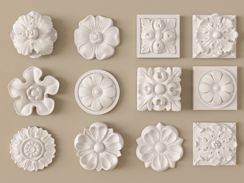  现代石膏雕花 灯盘 石膏吊灯底座3d模型 